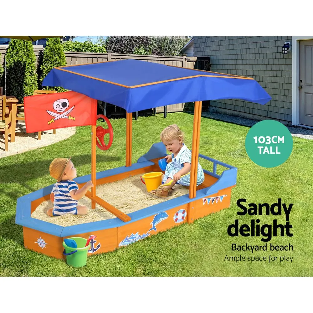 150cm Sandpit Boat Sand Pit With Canopy Cover Treated Timber Play Sand Pit Pirate Ship