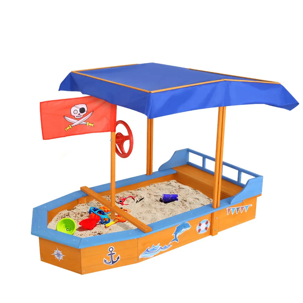 150cm Sandpit Boat Sand Pit With Canopy Cover Treated Timber Play Sand Pit Pirate Ship