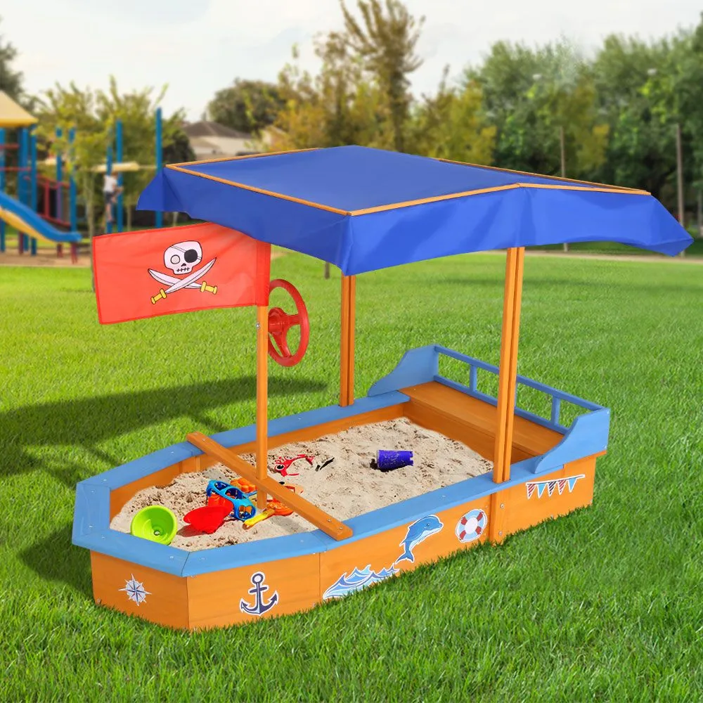 150cm Sandpit Boat Sand Pit With Canopy Cover Treated Timber Play Sand Pit Pirate Ship