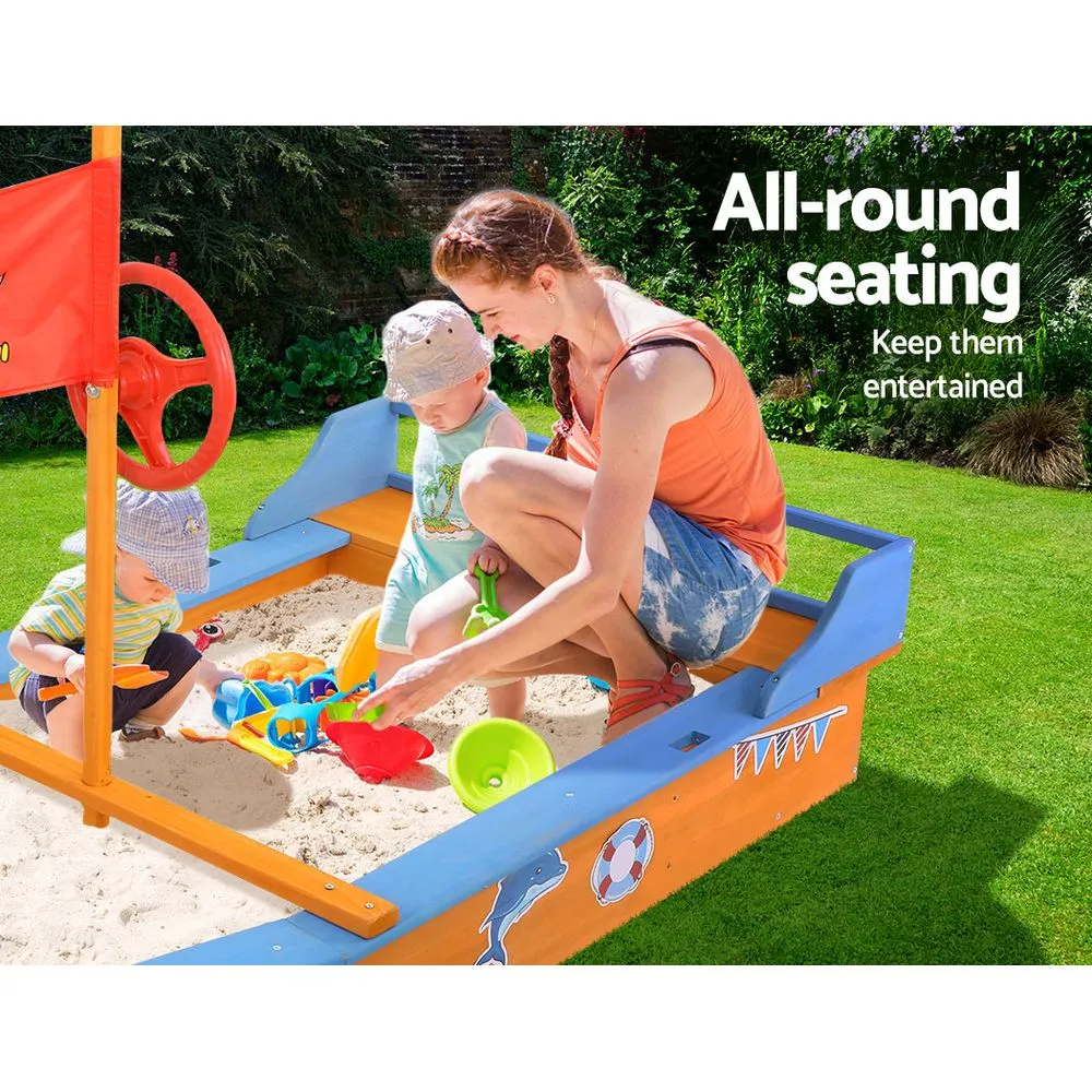 150cm Sandpit Boat Sand Pit With Canopy Cover Treated Timber Play Sand Pit Pirate Ship