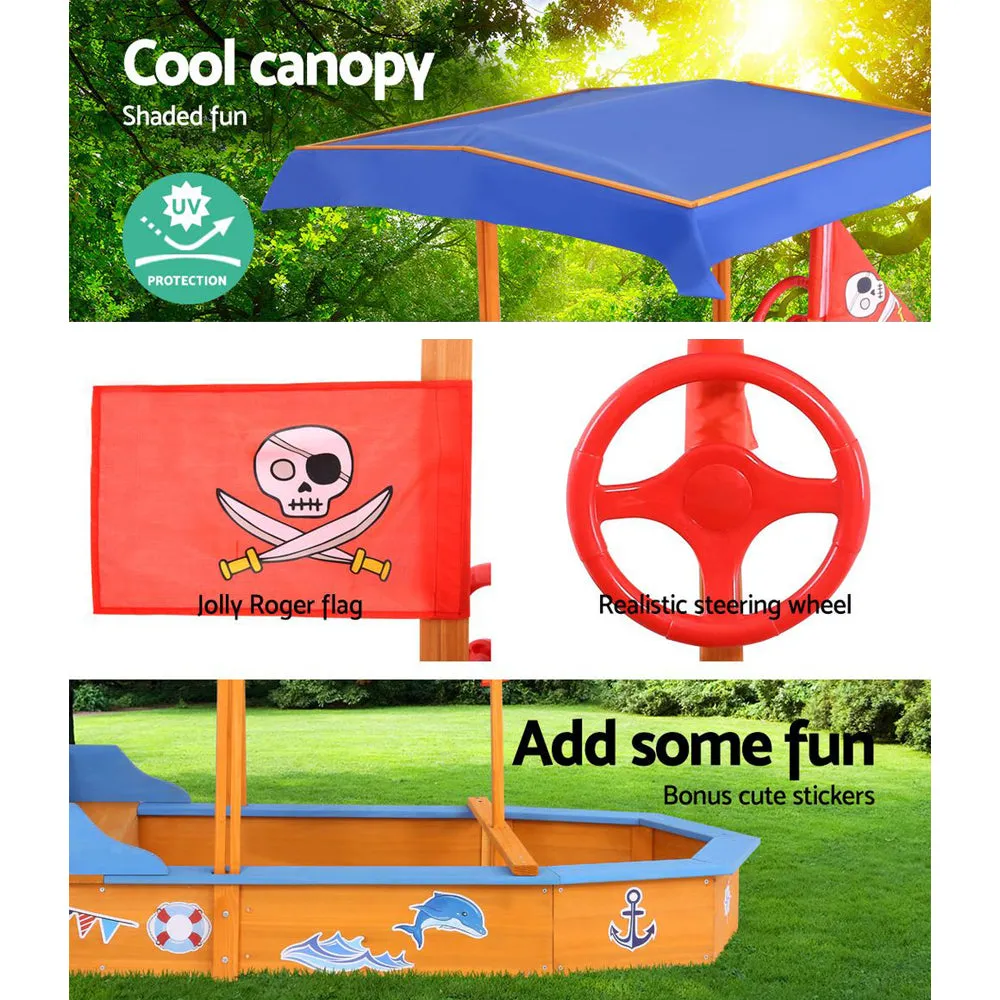 150cm Sandpit Boat Sand Pit With Canopy Cover Treated Timber Play Sand Pit Pirate Ship