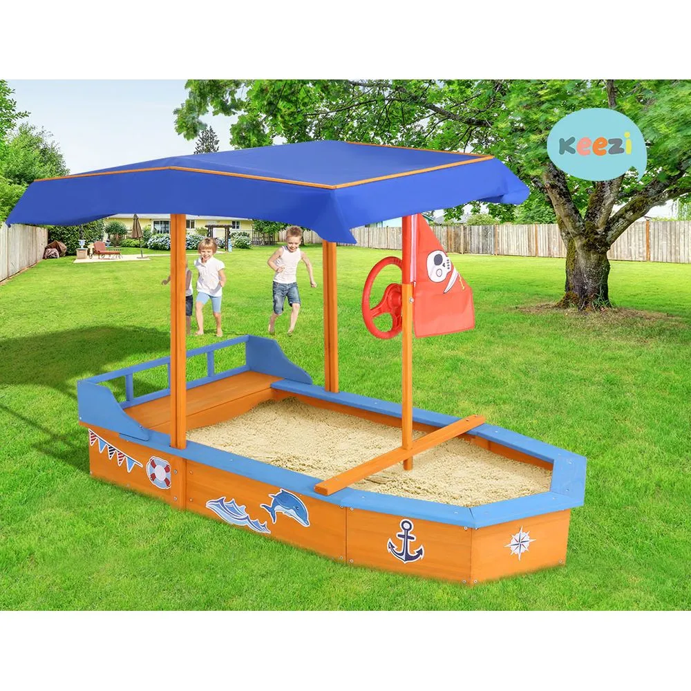 150cm Sandpit Boat Sand Pit With Canopy Cover Treated Timber Play Sand Pit Pirate Ship