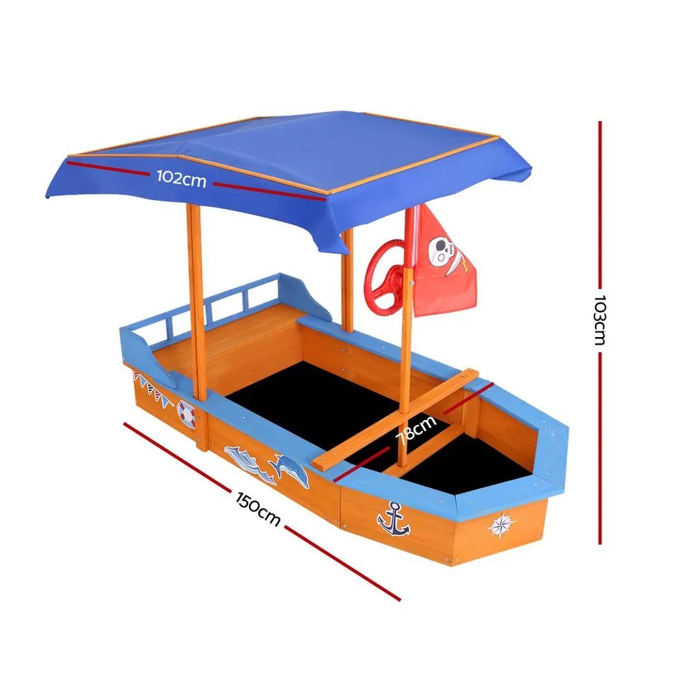 150cm Sandpit Boat Sand Pit With Canopy Cover Treated Timber Play Sand Pit Pirate Ship