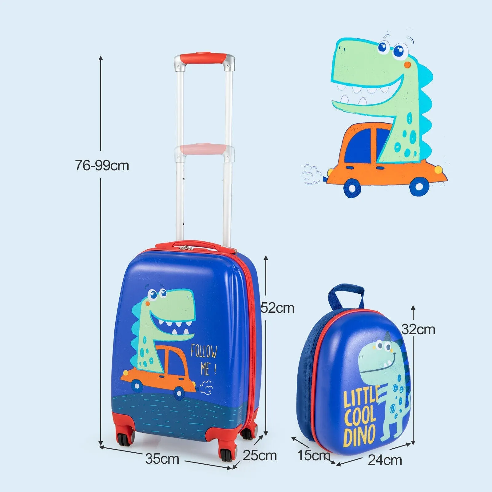 2 Pieces Kids Luggage Set with Spinner Wheels and Retractable Handle