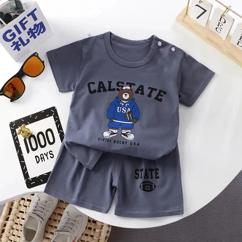 2023 Summer Infant Toddler Short Sleeves Shorts Set Baby Girls Boys Cotton Cartoon Pullover T-shirt Shorts Two-piece Suit 0-6Y