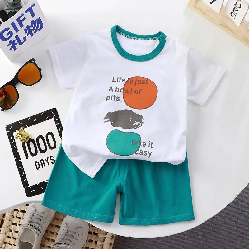 2023 Summer Infant Toddler Short Sleeves Shorts Set Baby Girls Boys Cotton Cartoon Pullover T-shirt Shorts Two-piece Suit 0-6Y