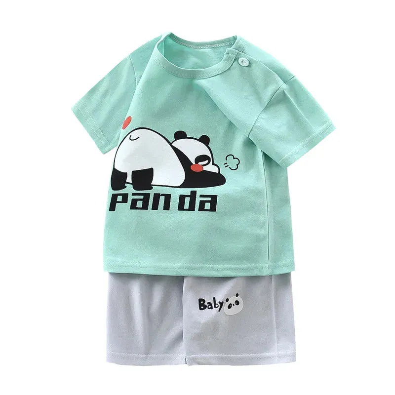 2023 Summer Infant Toddler Short Sleeves Shorts Set Baby Girls Boys Cotton Cartoon Pullover T-shirt Shorts Two-piece Suit 0-6Y