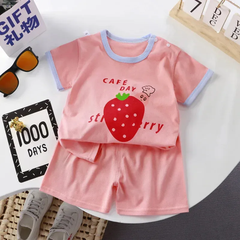 2023 Summer Infant Toddler Short Sleeves Shorts Set Baby Girls Boys Cotton Cartoon Pullover T-shirt Shorts Two-piece Suit 0-6Y