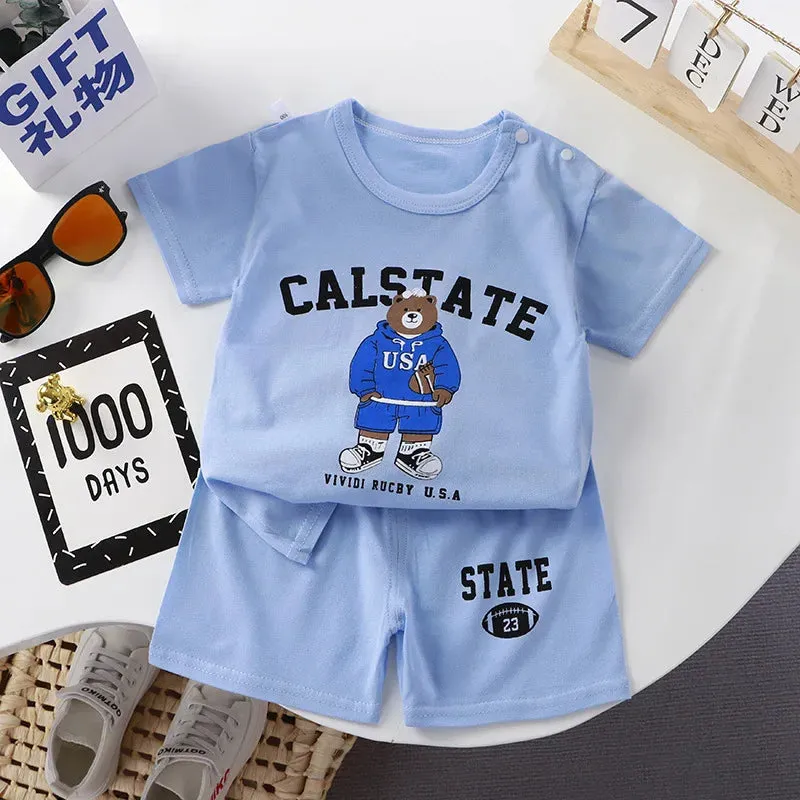 2023 Summer Infant Toddler Short Sleeves Shorts Set Baby Girls Boys Cotton Cartoon Pullover T-shirt Shorts Two-piece Suit 0-6Y