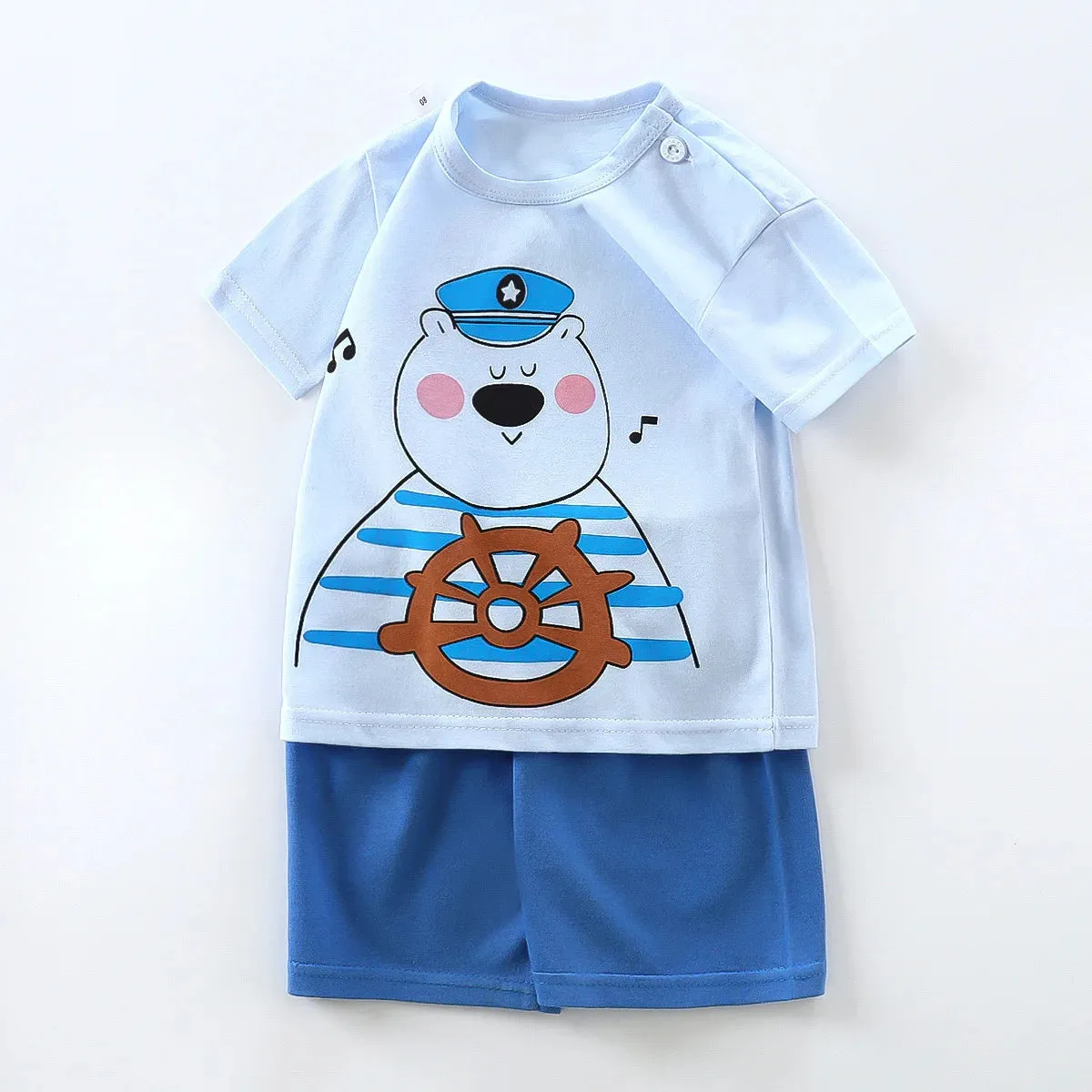 2023 Summer Infant Toddler Short Sleeves Shorts Set Baby Girls Boys Cotton Cartoon Pullover T-shirt Shorts Two-piece Suit 0-6Y