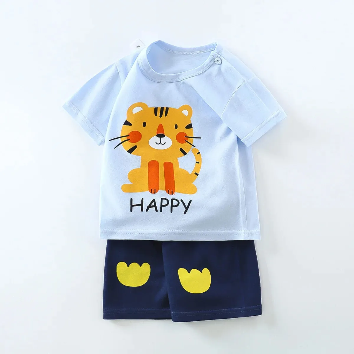 2023 Summer Infant Toddler Short Sleeves Shorts Set Baby Girls Boys Cotton Cartoon Pullover T-shirt Shorts Two-piece Suit 0-6Y