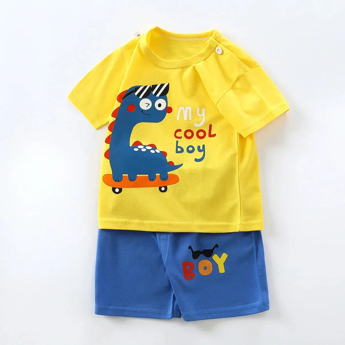 2023 Summer Infant Toddler Short Sleeves Shorts Set Baby Girls Boys Cotton Cartoon Pullover T-shirt Shorts Two-piece Suit 0-6Y