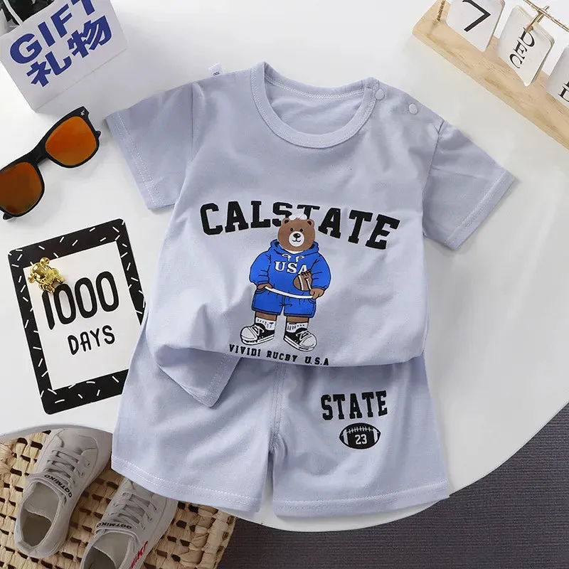 2023 Summer Infant Toddler Short Sleeves Shorts Set Baby Girls Boys Cotton Cartoon Pullover T-shirt Shorts Two-piece Suit 0-6Y