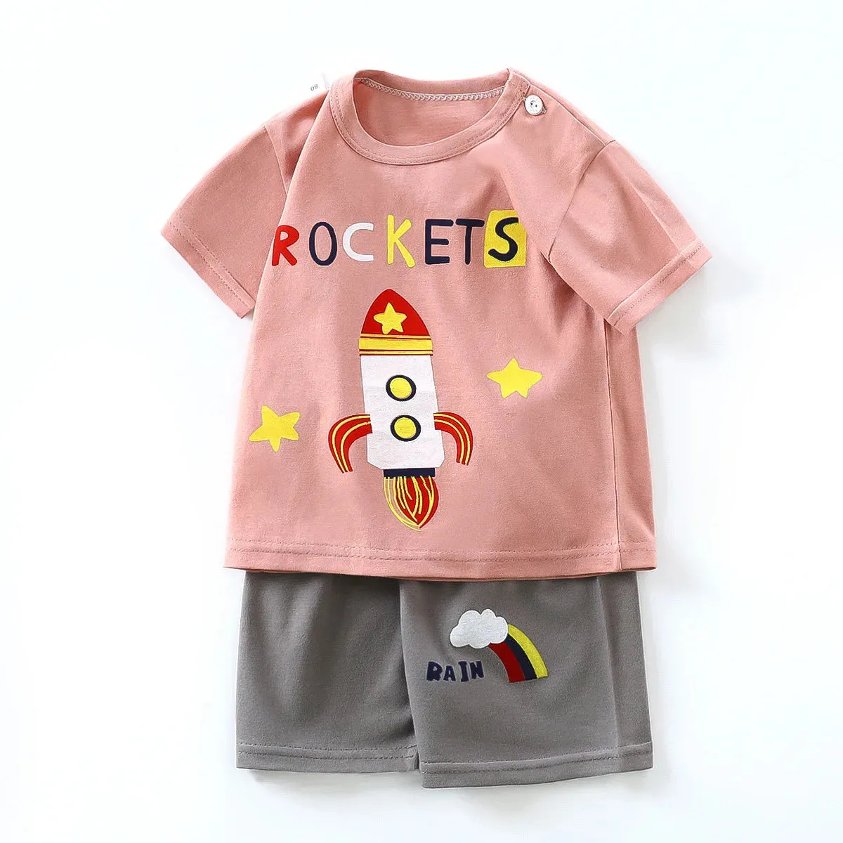 2023 Summer Infant Toddler Short Sleeves Shorts Set Baby Girls Boys Cotton Cartoon Pullover T-shirt Shorts Two-piece Suit 0-6Y