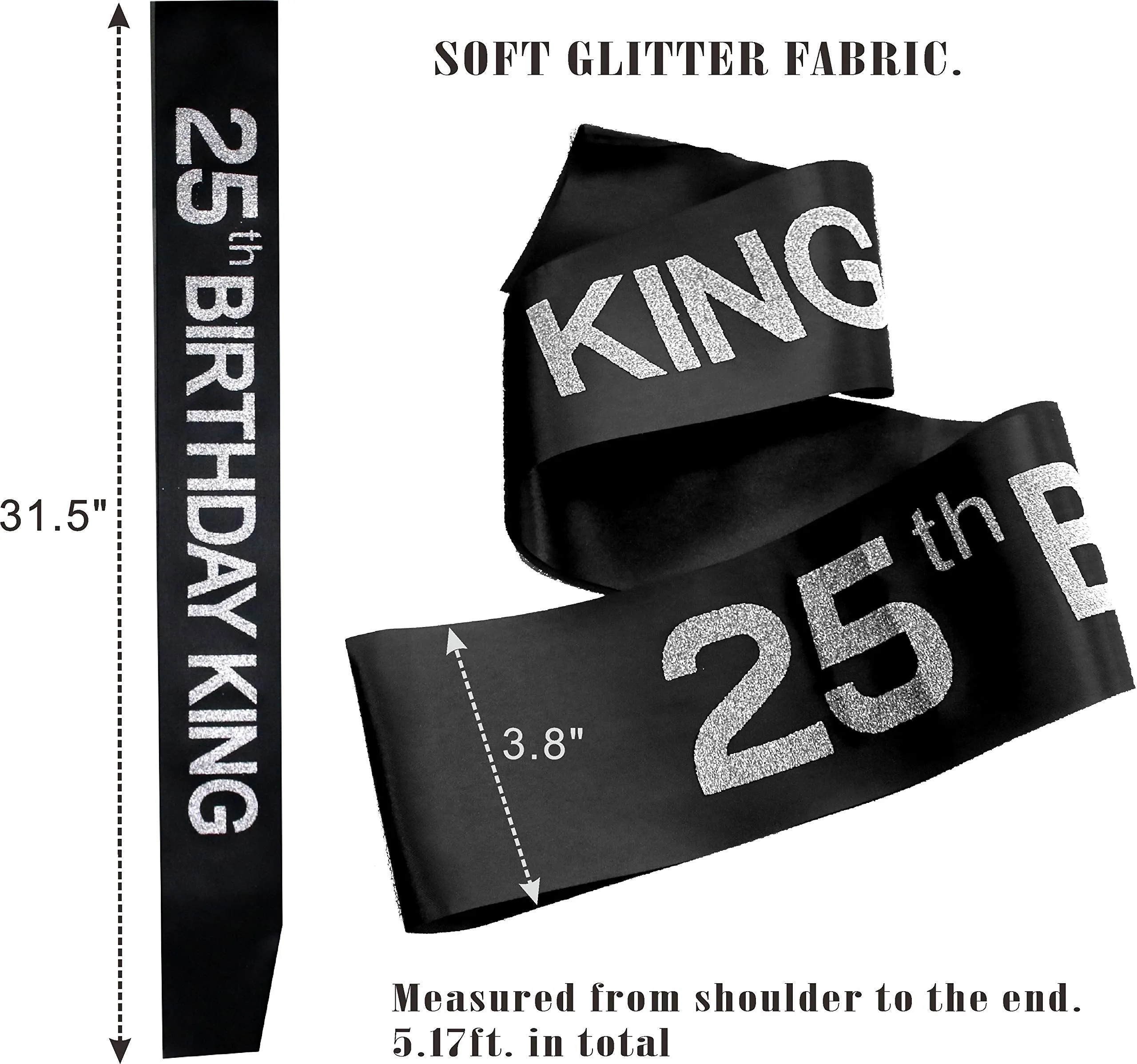 25th Birthday King Crown, 25th Birthday Gifts for Men, 25th Birthday King Sash, 25th