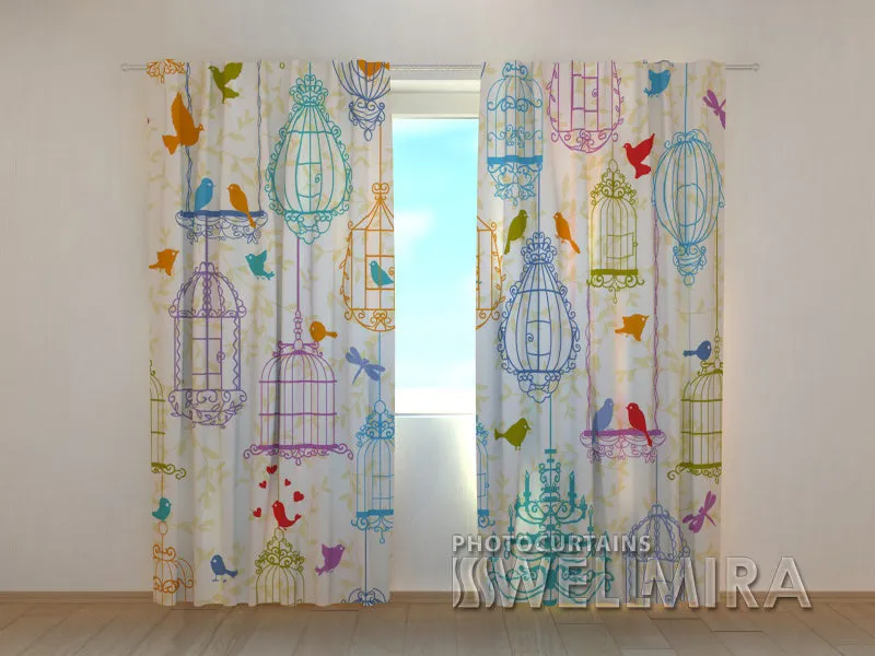 3D Curtain Bright Birdies