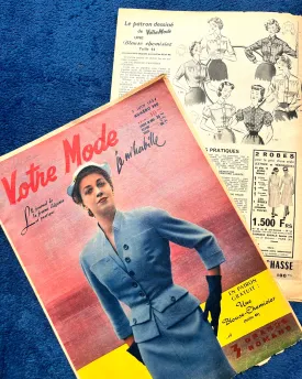 3rd June 1954 French Women's Magazine Votre Mode incl.Blouse Pattern.