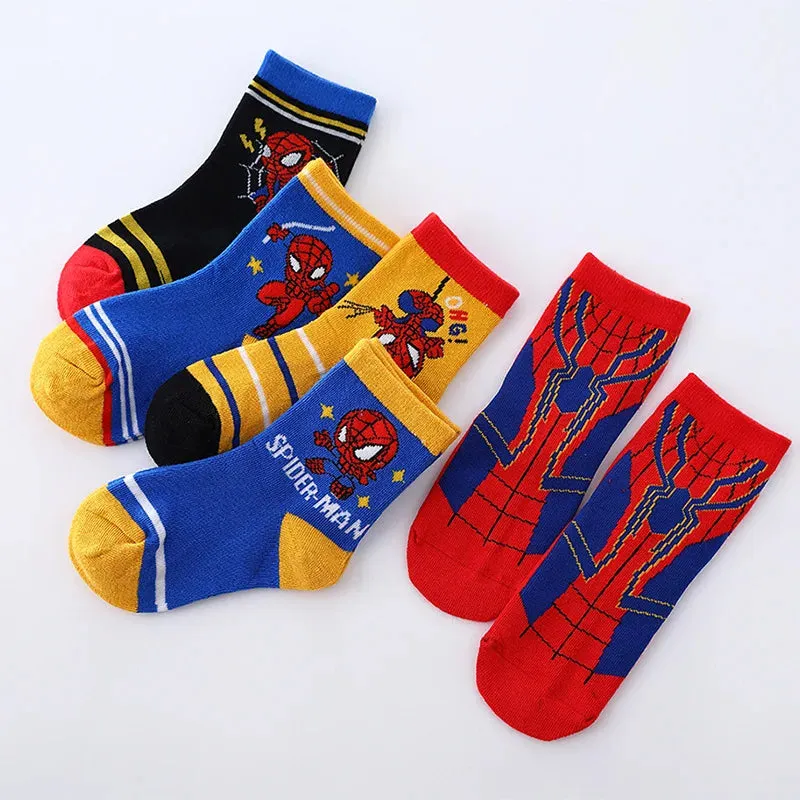 5 Pairs/Lot Disney Cartoon Marvel Spiderman Baby Autumn Winter New Cotton Socks Warm Mid-calf Socks for Boys 1-12 Years