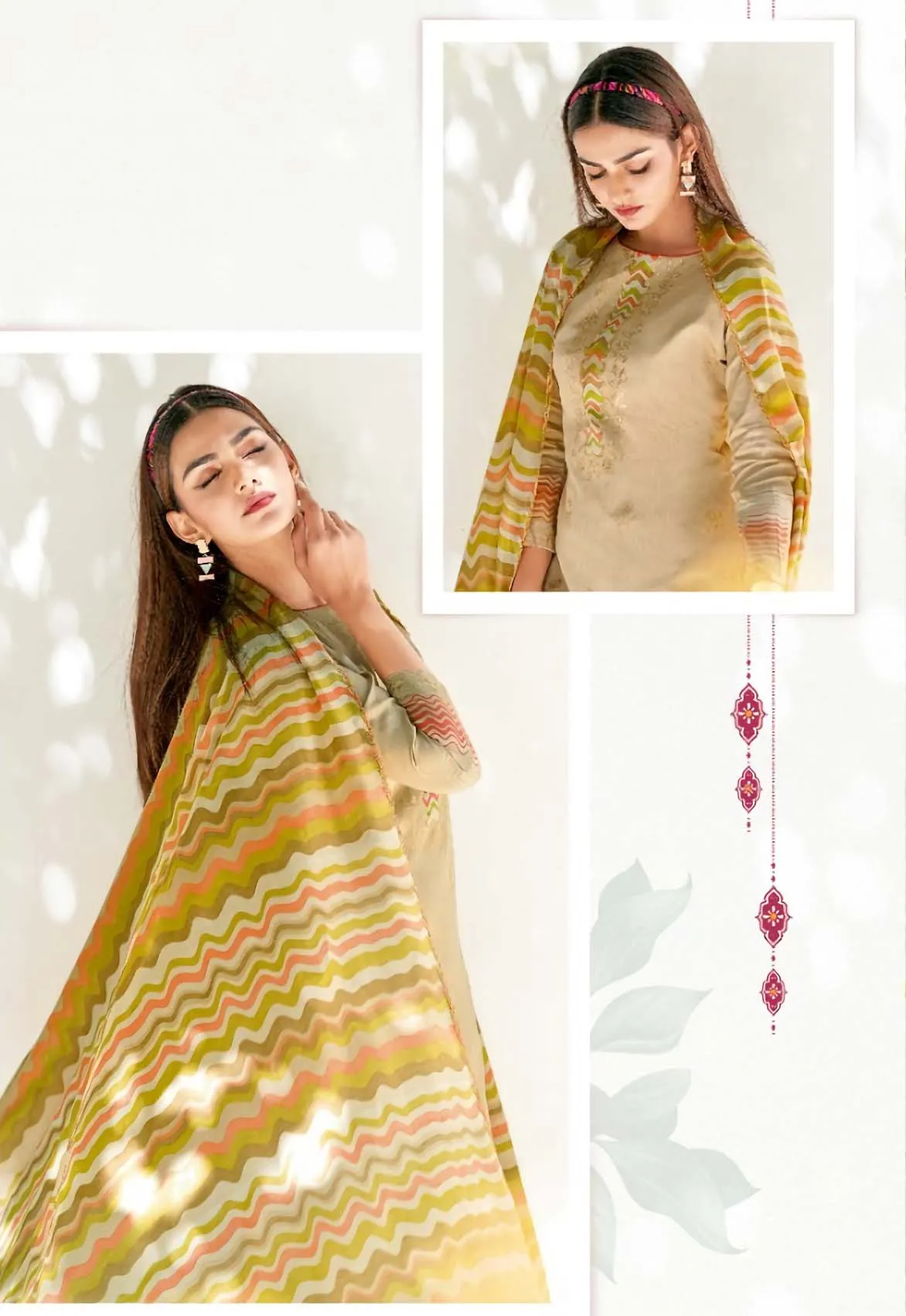 Alok Karachi Beige Unstitched Cotton Salwar Suits Dress Material