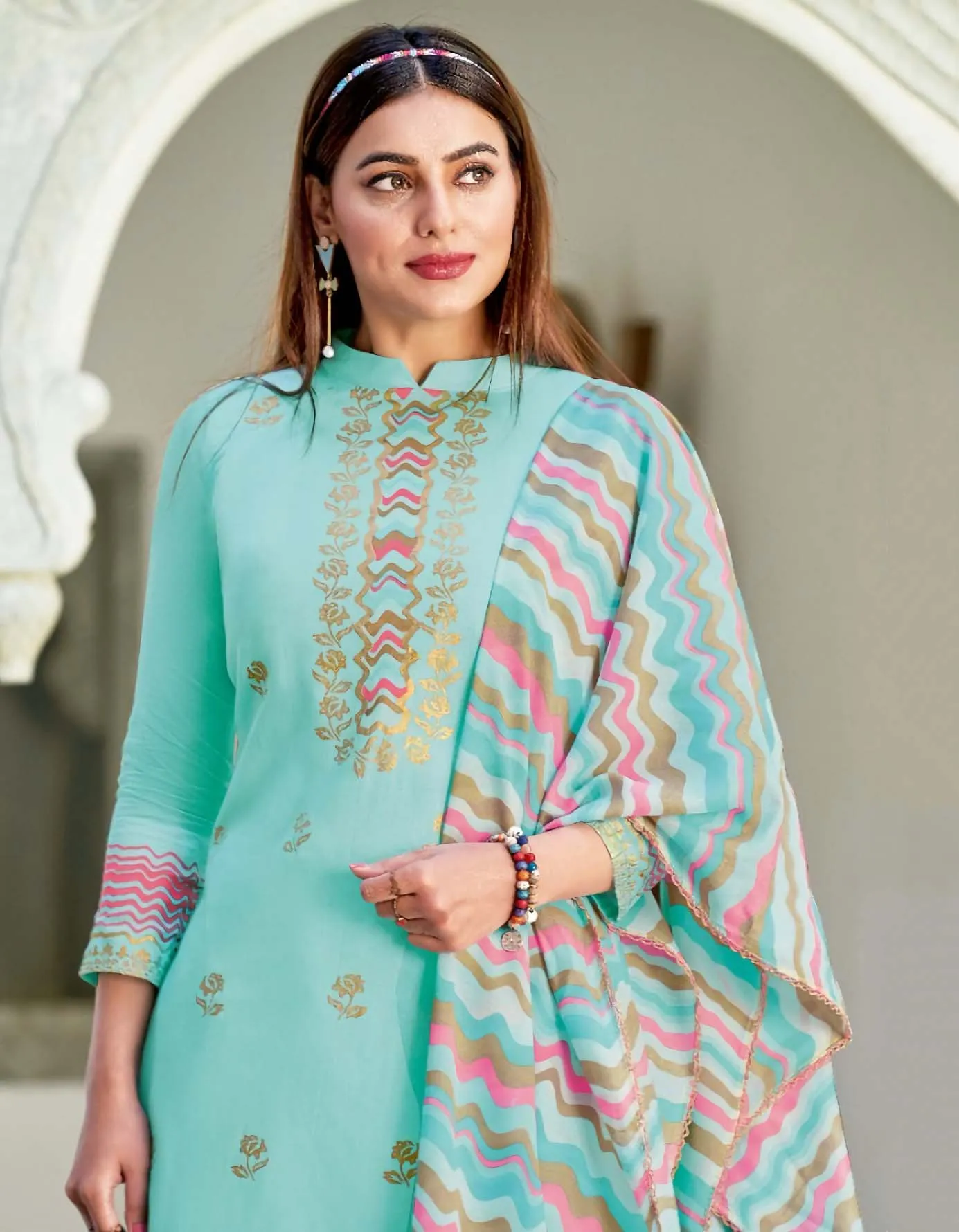 Alok Karachi Blue Unstitched Cotton Salwar Suits Dress Material