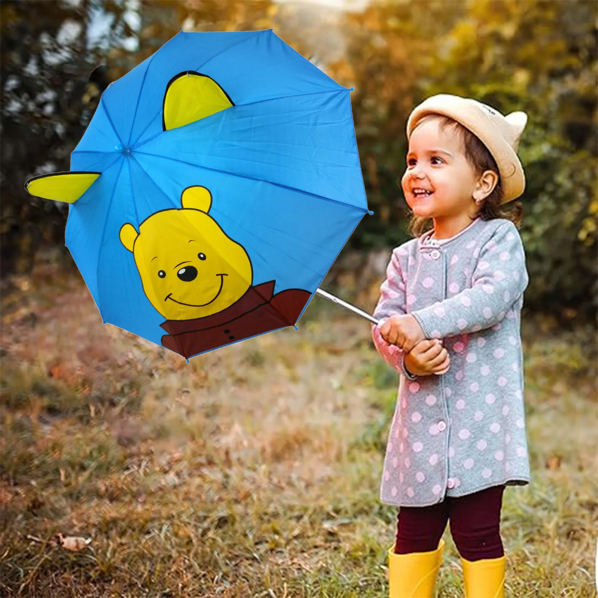 Babymoon Cartoon Designer Popup Ears Kids Umbrella | 2 To 15 Y | Lightblue