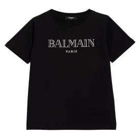 Balmain Kids Printed Logo Black T-Shirt