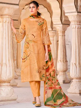 Belliza Cotton Linen Mustard Unstitched Women Suit Set