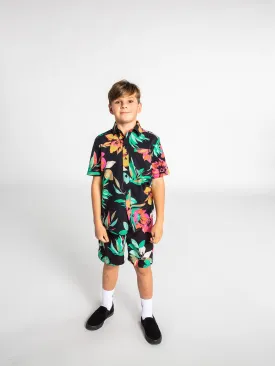 Big Boys Marble Floral Button Up Short Sleeve Shirt - Black