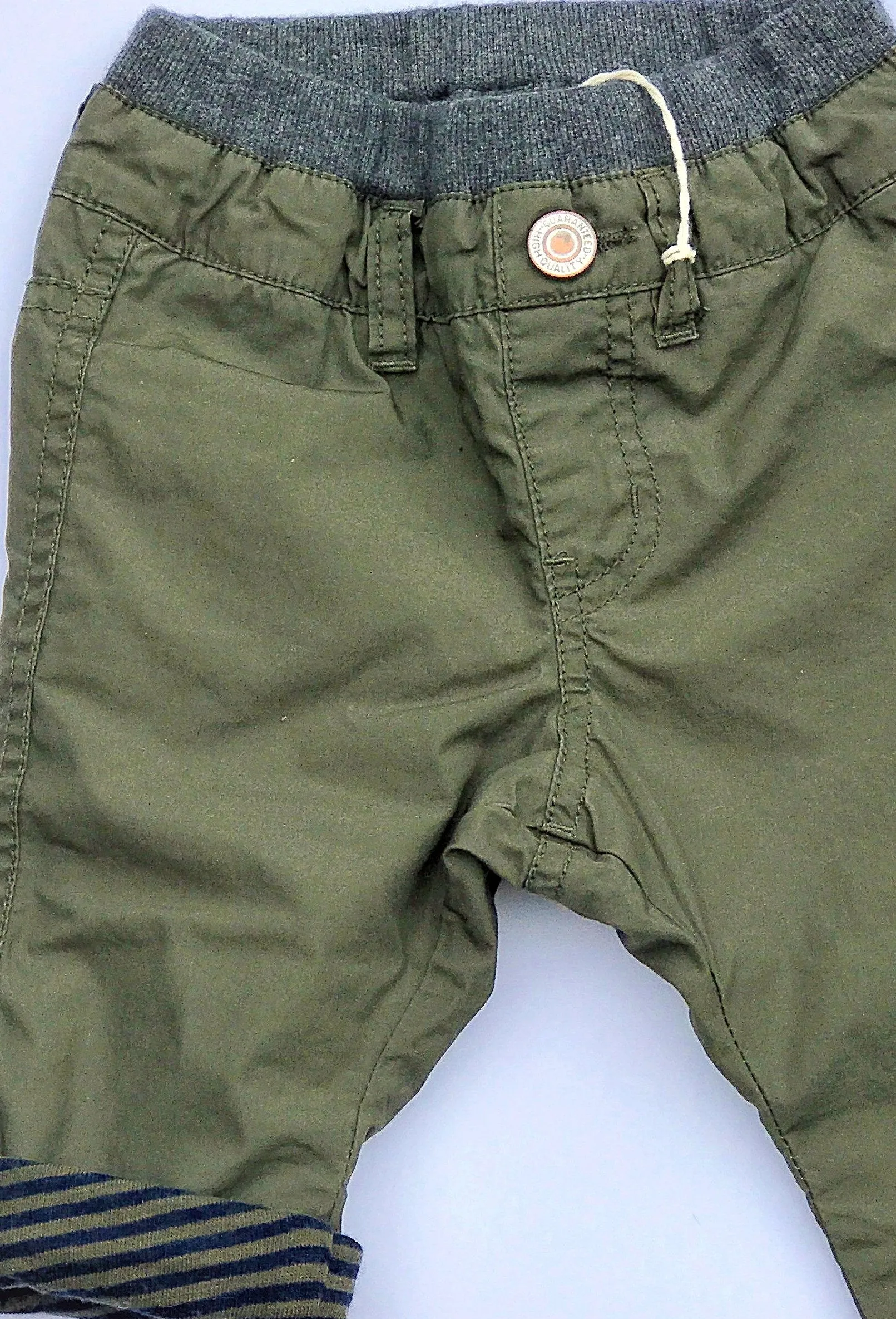 BIT'Z KIDS INFANT BOYS OLIVE FULLY COTTON LINED PULL ON PANTS