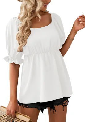 Blouses for Women Business Causal Peplum Dressy Tops Ruffle Puff Sleeve Elegant Work Tunic