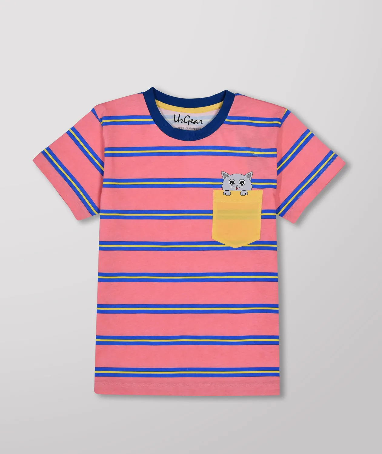 Boys Cat Print Round Neck T-Shirt