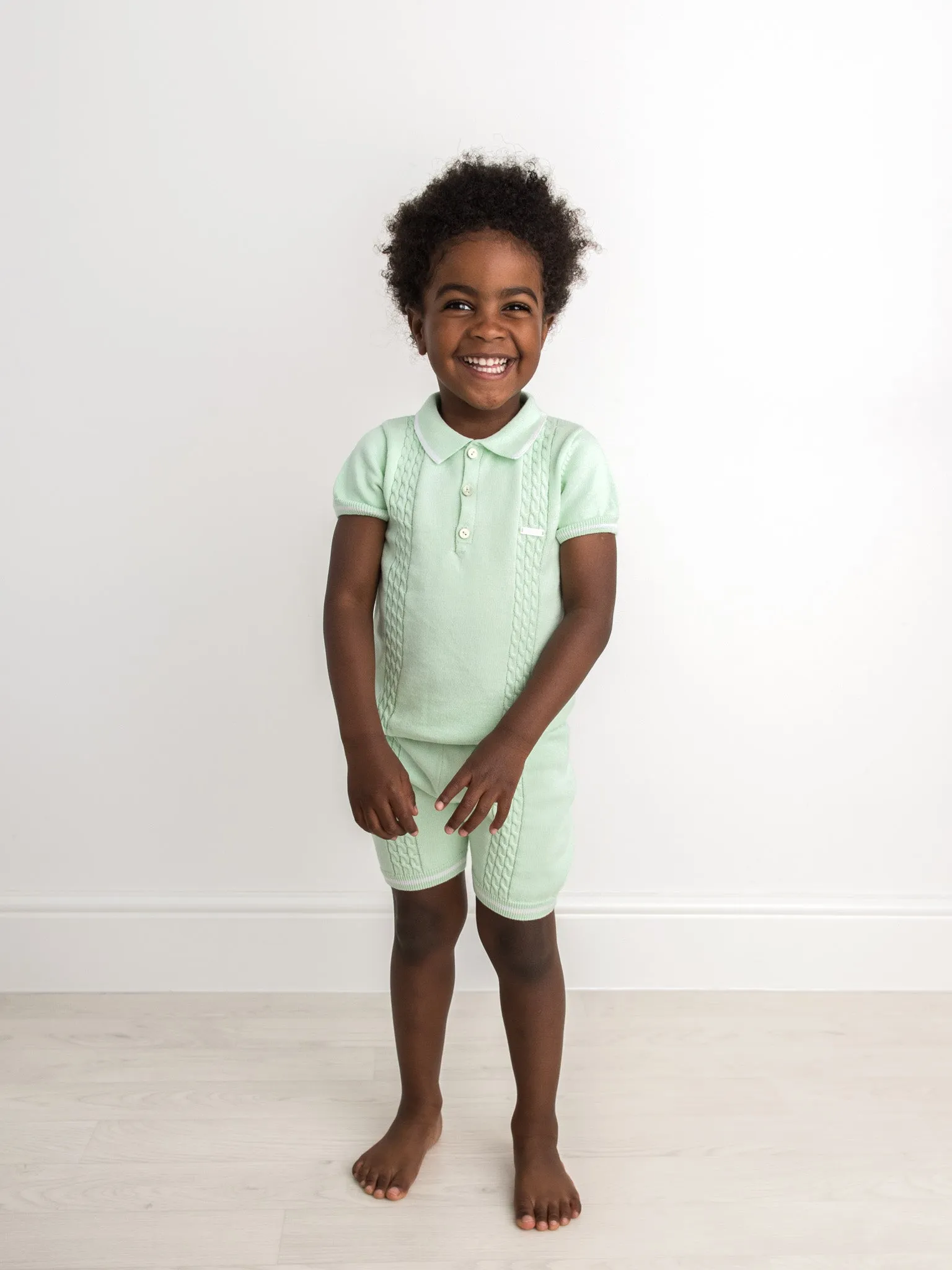 Caramelo Kids Mint Cable Knit Short Set