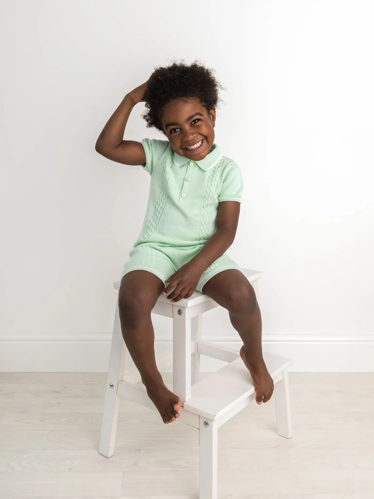 Caramelo Kids Mint Cable Knit Short Set