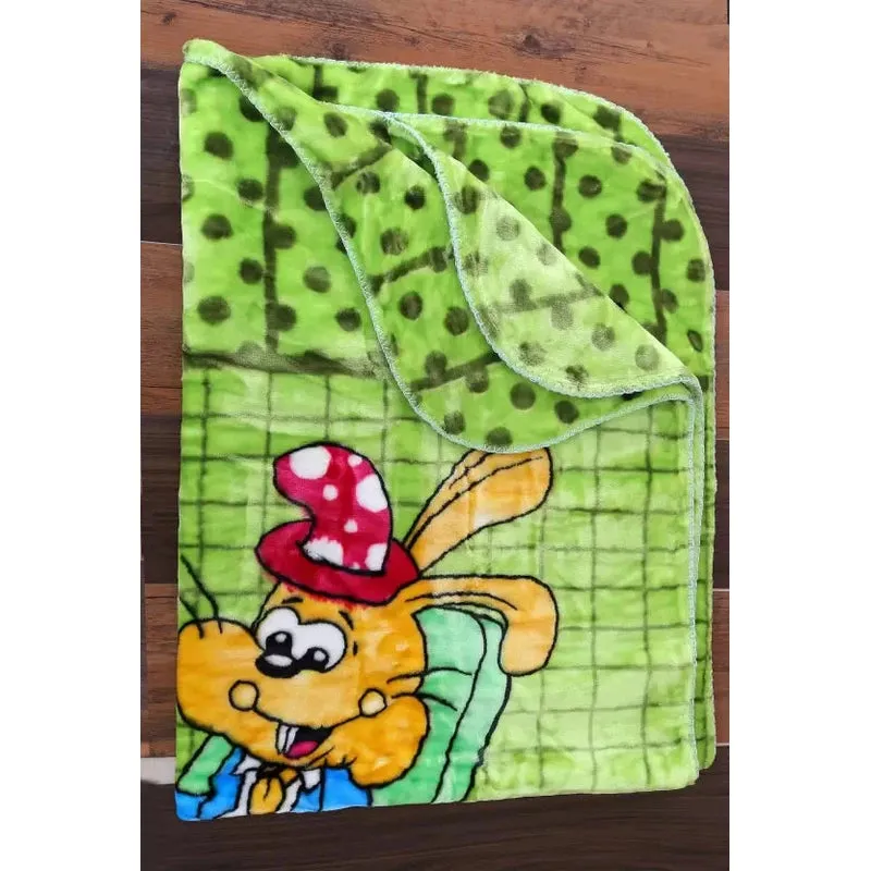 Cartoon Themed Woolen Mink Blanket (Green)