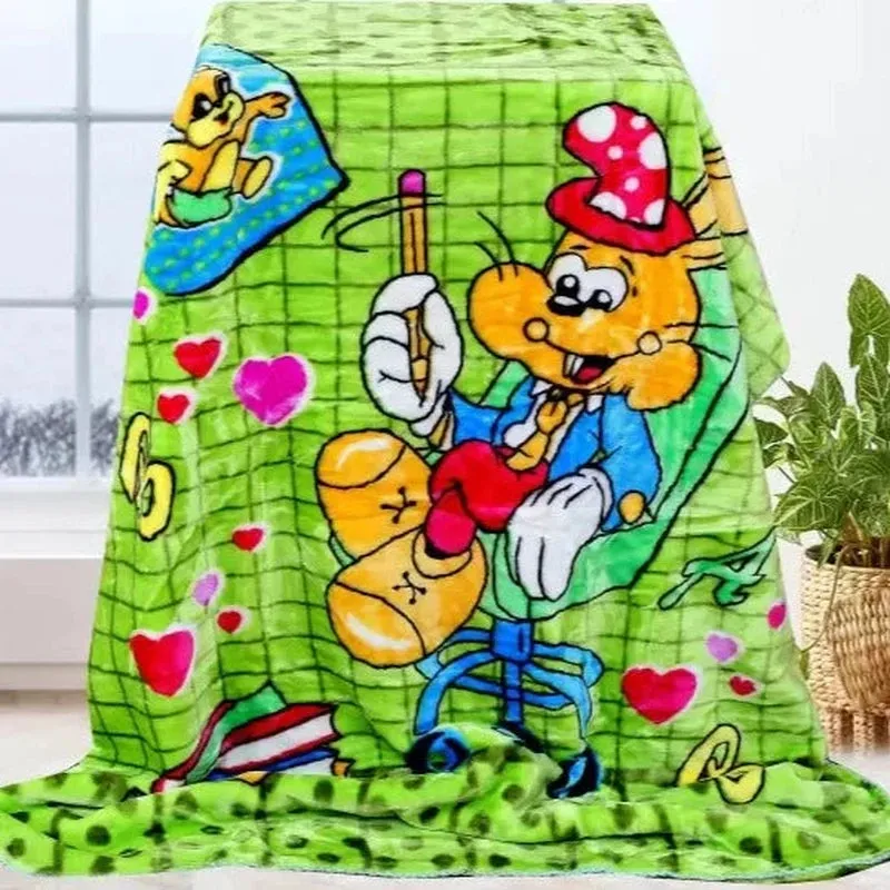 Cartoon Themed Woolen Mink Blanket (Green)