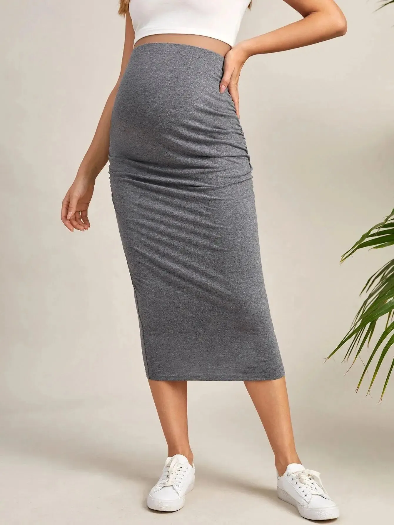 Casual Pregnant Women Pencil Skirts 2024 Summer Premama Solid Color High Waist Half Skirt For Maternity Women Slim Belly Clothes