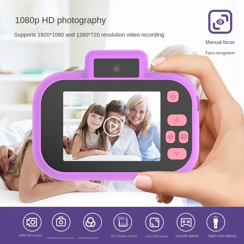 Children's Camera High-definition 4000W Front Rear Dual-camera 2 Inch 1080P HD IPS Screen Digital Kids Camera Photography Toys