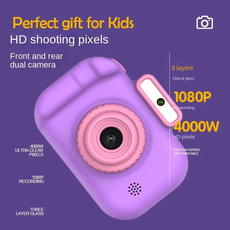 Children's Camera High-definition 4000W Front Rear Dual-camera 2 Inch 1080P HD IPS Screen Digital Kids Camera Photography Toys