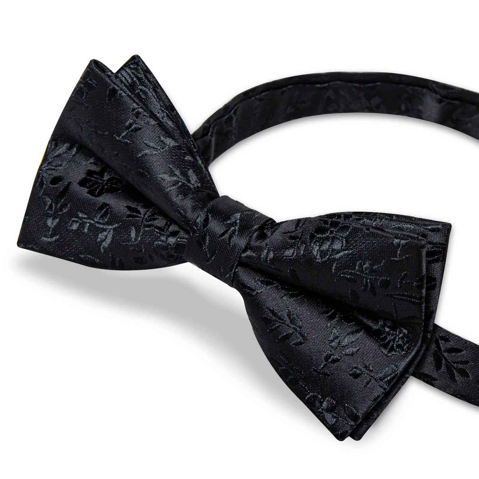 DiBanGu Kids Bow Tie Black Floral Silk Pre-Bow Tie Pocket Square Set