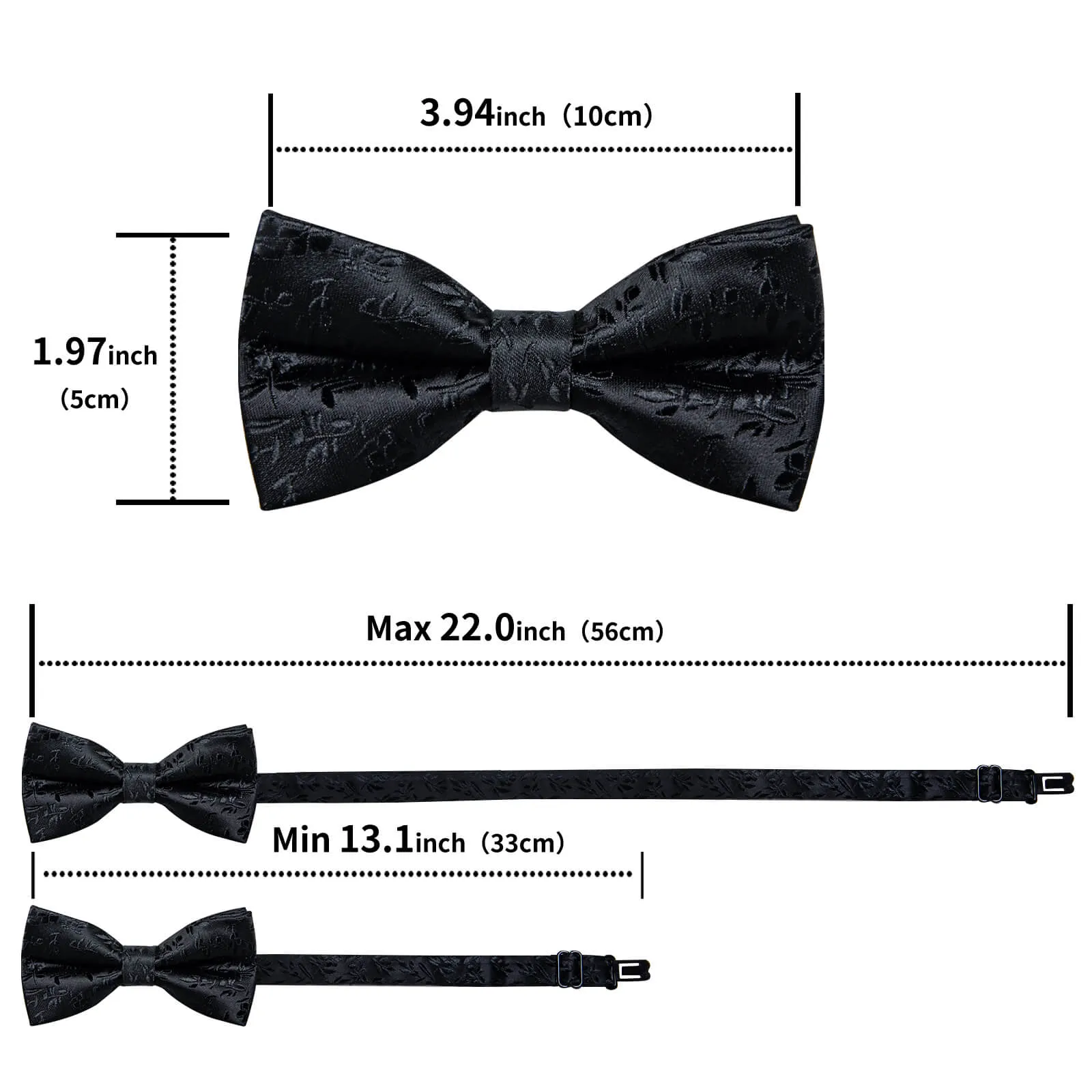 DiBanGu Kids Bow Tie Black Floral Silk Pre-Bow Tie Pocket Square Set