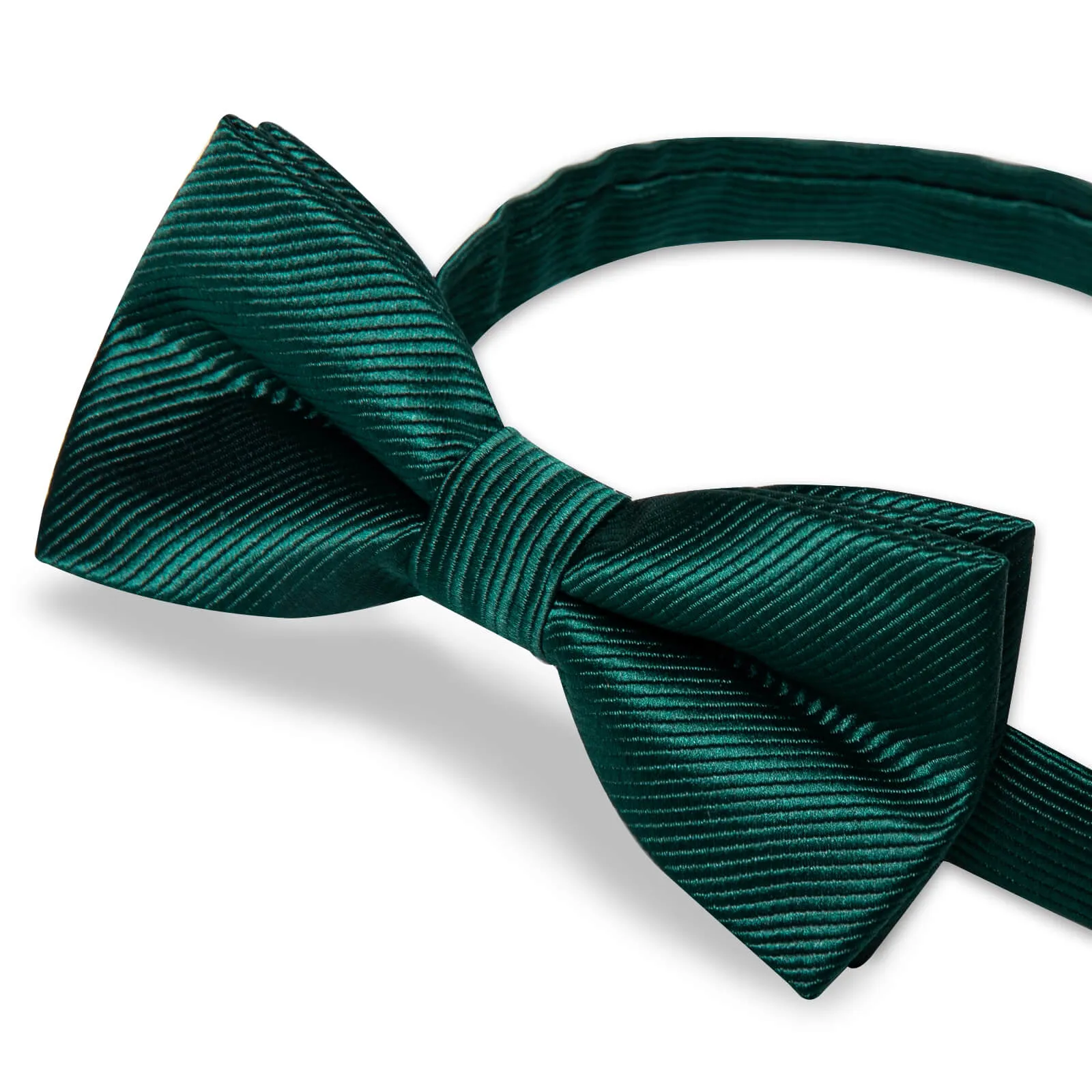 DiBanGu Kids Bow Tie Sapphire Pine Green Striped Silk Pre-Bow Tie Hanky Set