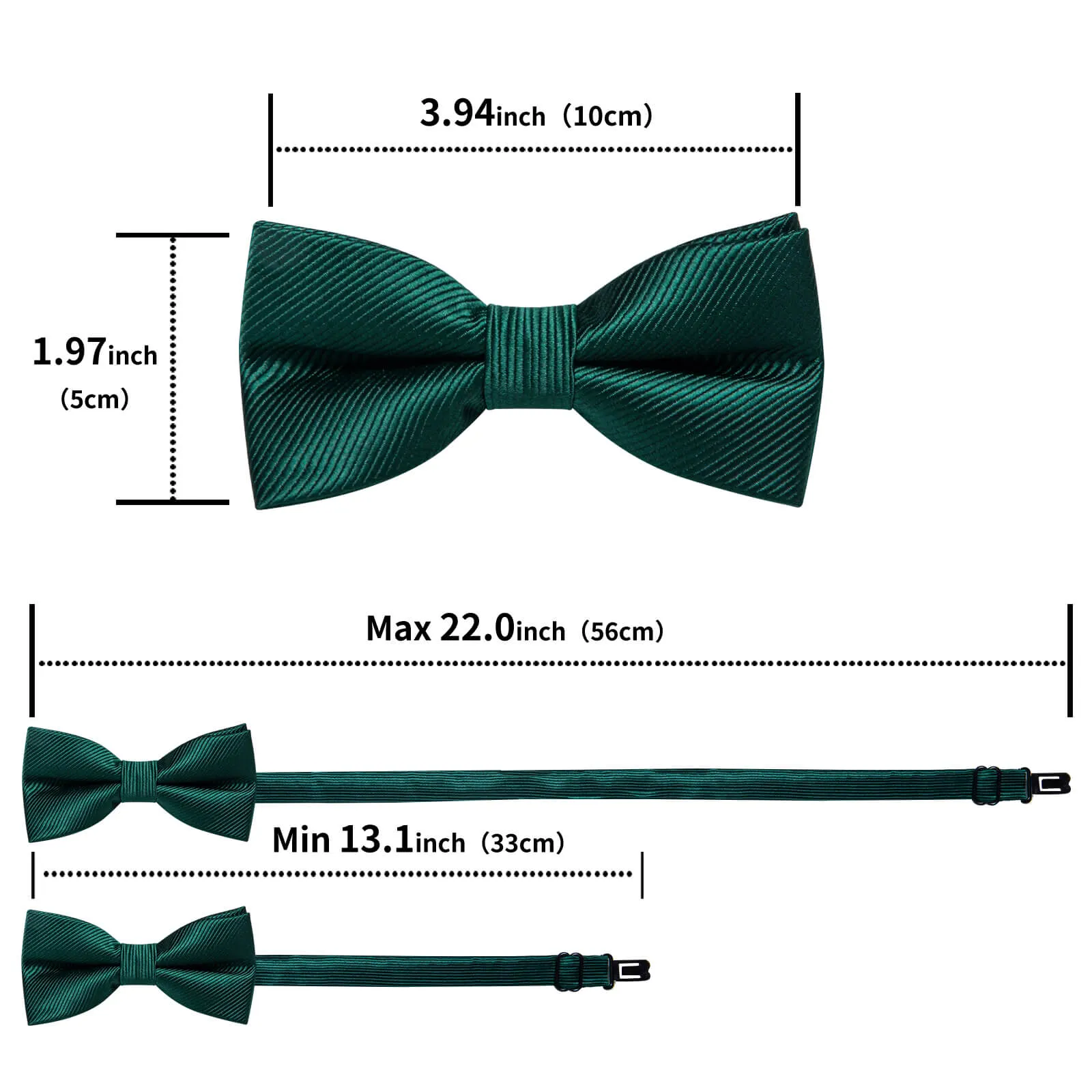 DiBanGu Kids Bow Tie Sapphire Pine Green Striped Silk Pre-Bow Tie Hanky Set