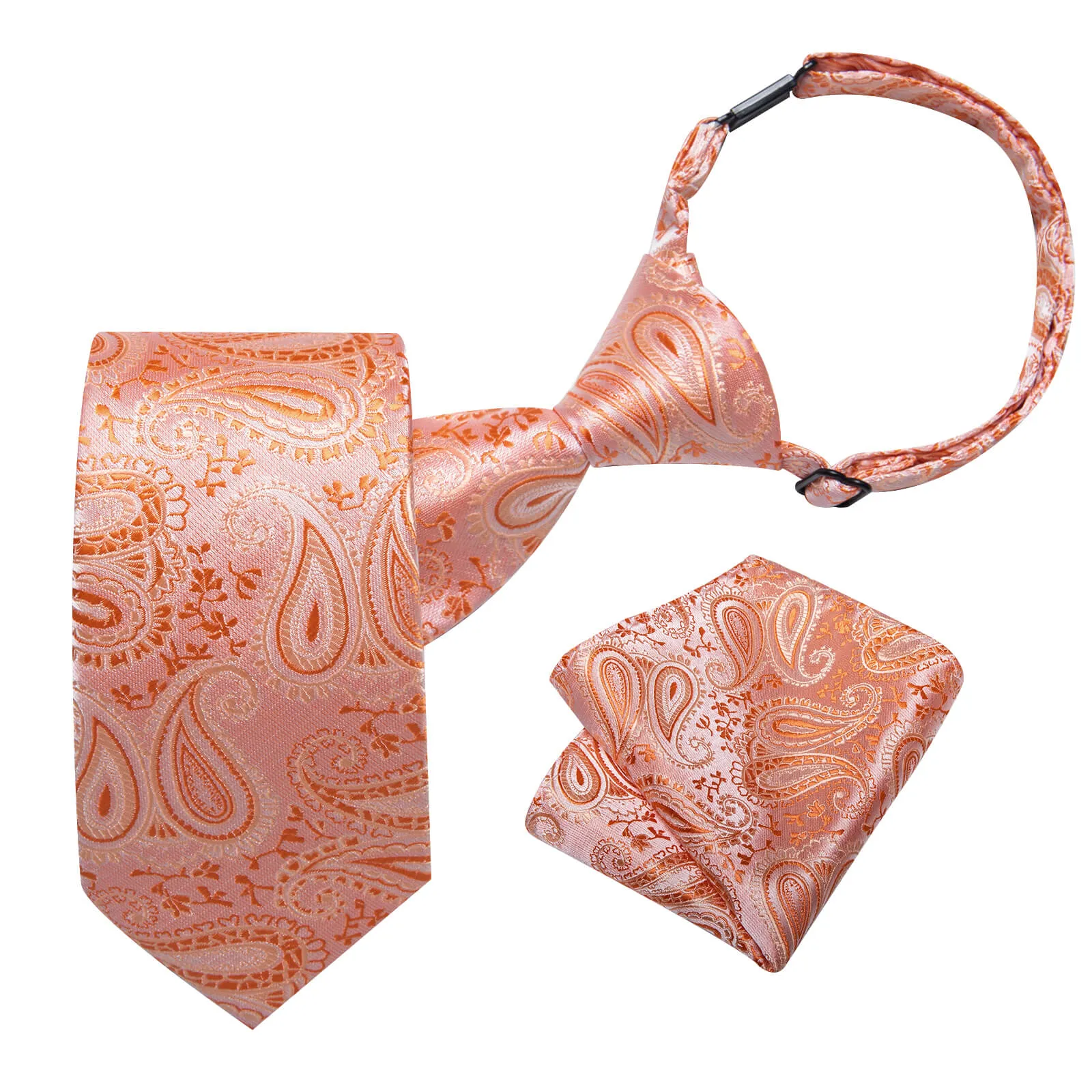 DiBanGu Kids Tie Pink Orange Woven Paisley Silk Tie Pocket Square Set