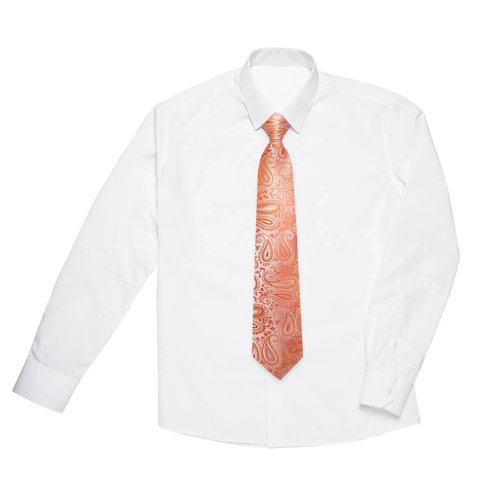 DiBanGu Kids Tie Pink Orange Woven Paisley Silk Tie Pocket Square Set