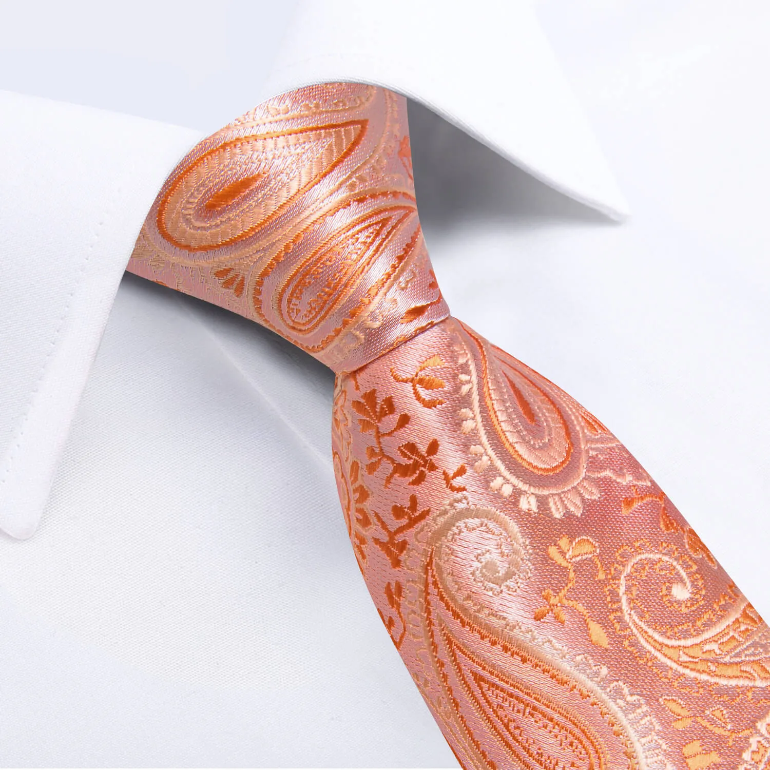 DiBanGu Kids Tie Pink Orange Woven Paisley Silk Tie Pocket Square Set