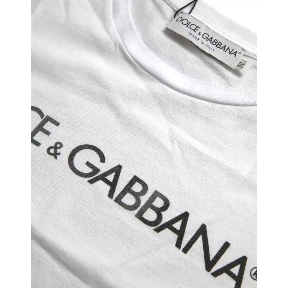 Dolce & Gabbana White Logo Print Cotton Crew Neck Mens Top T-shirt