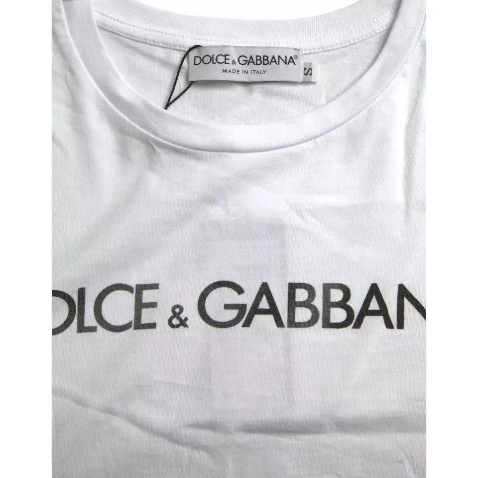 Dolce & Gabbana White Logo Print Cotton Crew Neck Mens Top T-shirt