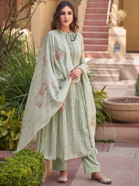 Embroidered Green Cotton Un-Stitched Suit for Ladies