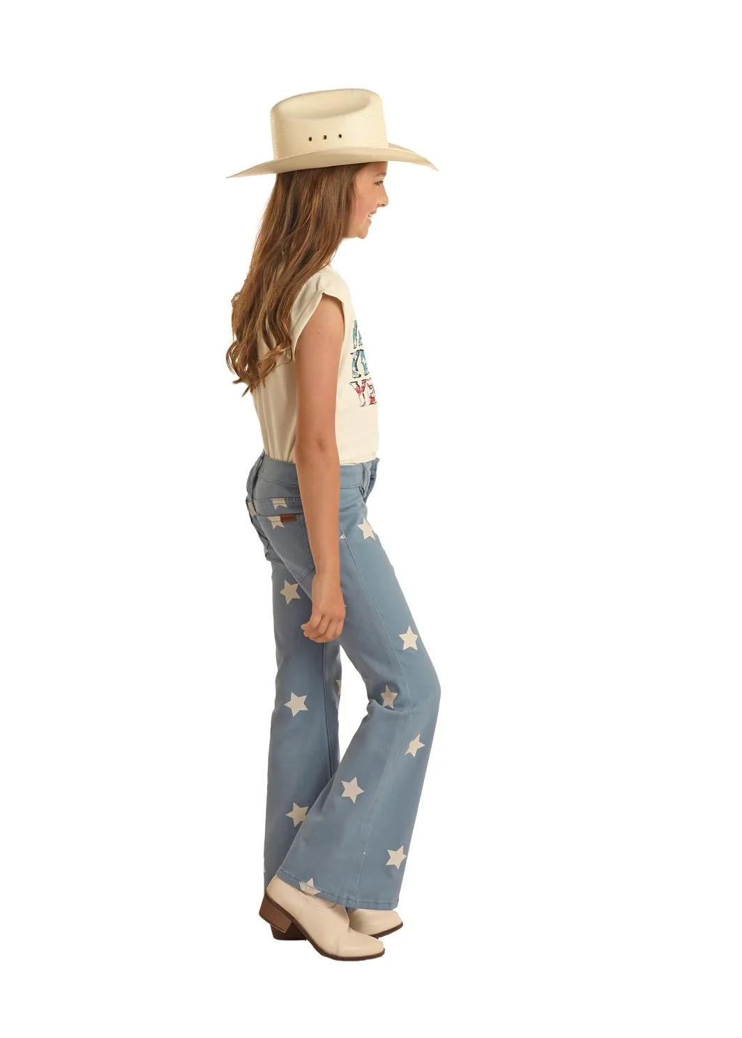 Girl's Rock & Roll Star Print Flare Jean