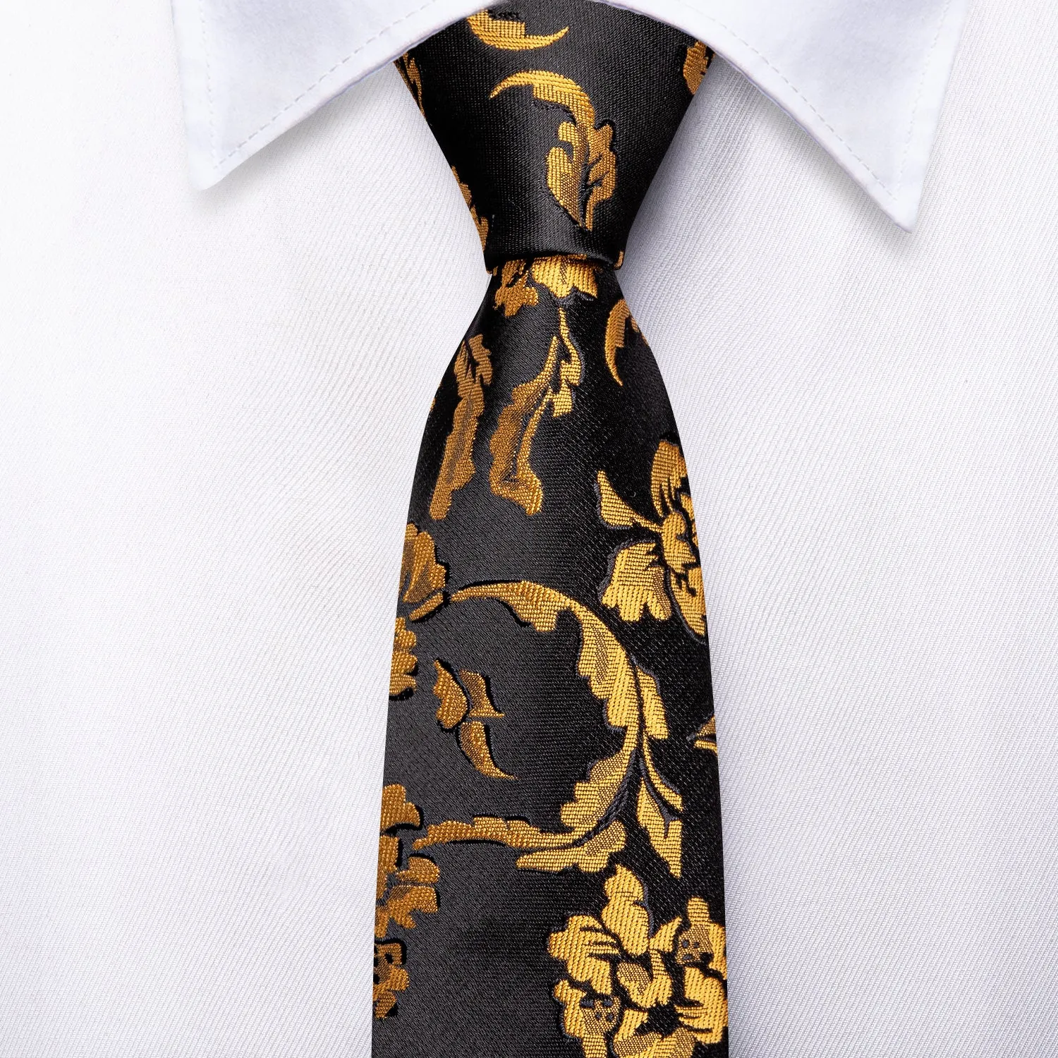 Gold Black Floral Children's Tie Pocket Square